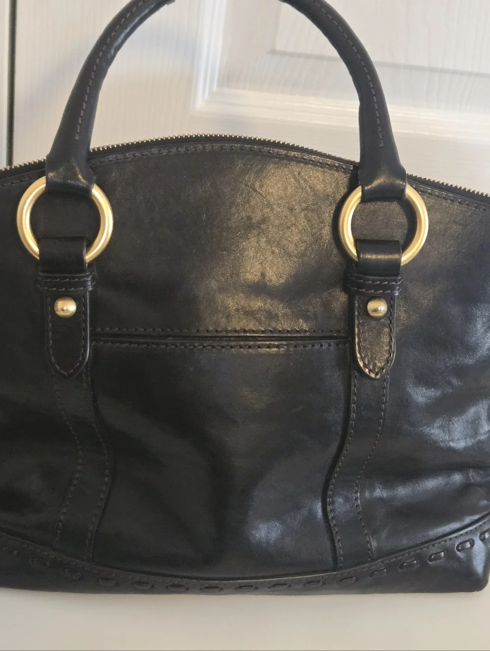 Dooney & Bourke Black Leather Shoulder Satchel with Gold Hardware - Picture 7 of 16